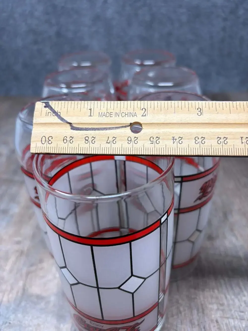 Vintage Coca-Cola Frosted Stained Glass Tiffany Style Drinking Glasses Set of 7